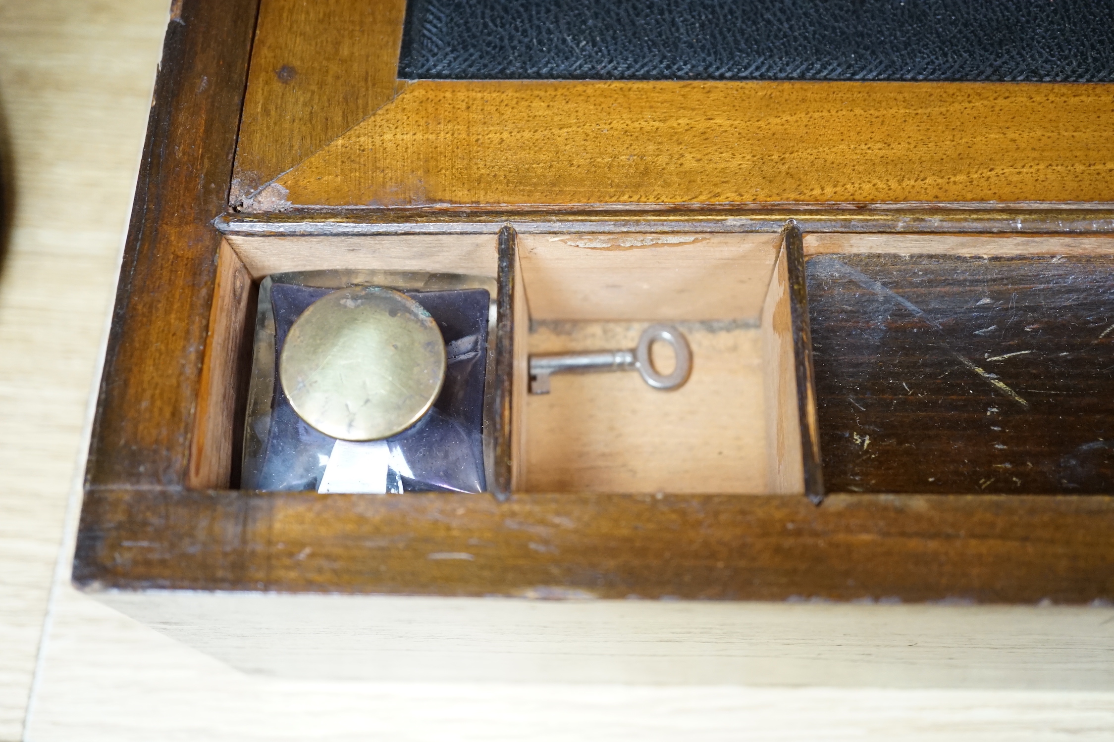 A fitted ink/desk stand and a writing slope, inkstand 36cm x 25cm deep (2)